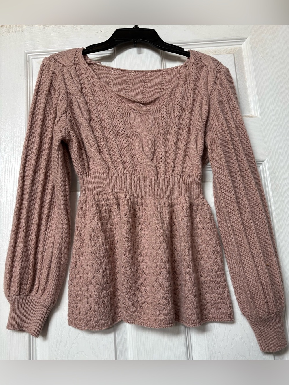 SHEIN Dusty Rose Cable-Knit Long Sleeve Peplum Sweater Dress